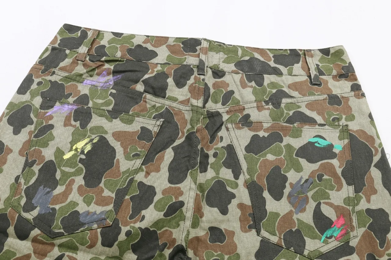 661#Gallery Dept New Hand-painted Ink Washed Overalls Camouflage Shorts Beauty Trendy Shorts Casual Five-Fifth Pants Camouflage Color S~XL P200